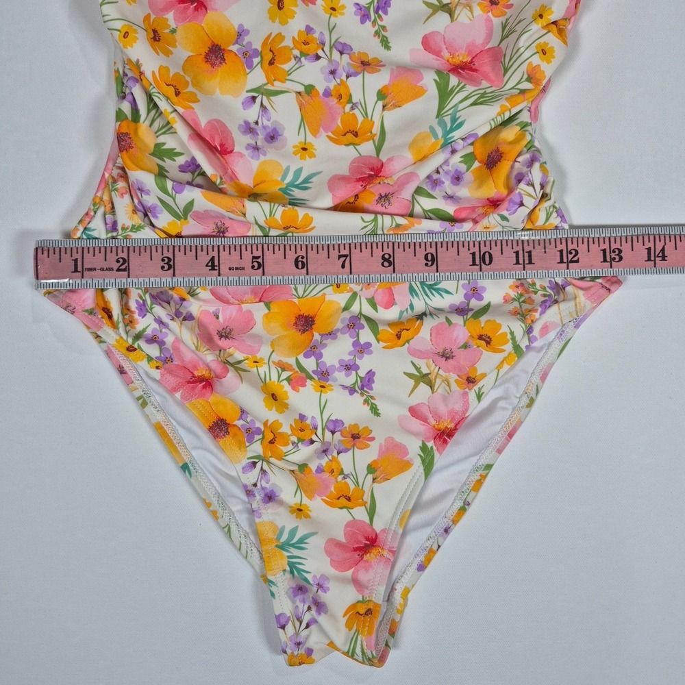 Cupshe Floral Ruched One Piece Swimsuit‎ Multi Color Ruffle Keyhole Small - Picture 4 of 11